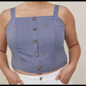 TORRID blue plus size chambray button down crop top